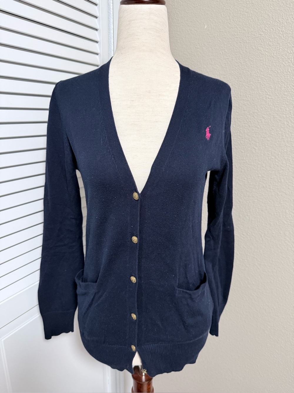 Ralph Lauren Navy V-Neck Button Cardigan GIRLS Size XL EUC
